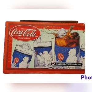 6 Indiana Glass Coca Cola 16 Oz Polar Bear Cubs Seal Glasses Vintage 1997 Coke